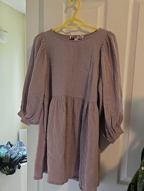 Audrey Gauze Puff Sleeve Babydoll Dress Purple Lavender